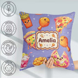 Custom Name Cute Fast Food Pattern with Pizza Fries Chicken Soda Square Filled Cushion Throw Pillow Sofa Bed Home Decor Zip Washable UK Made