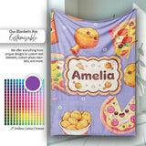 Cute Kawaii Fast Food Pattern with Pizza Fries Chicken Soda Purple  Personalised Custom Name Super Soft Fleece Blanket Bed Sofa Throw