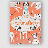 Personalised Name Dalmatian Dogs Hearts Peach Background Seamless Custom  Bespoke Canvas Wall Art Print Decor Picture Ready to Hang