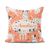 Custom Name Dogs Hearts Peach Background Seamless Pattern Lovely Square Filled Cushion Throw Pillow Sofa Bed Home Decor Zip Washable UK Made