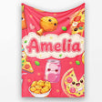 Cute Kawaii Fast Food Pattern with Pizza Fries Chicken Soda Red  Personalised Custom Name Super Soft Fleece Blanket Bed Sofa Throw