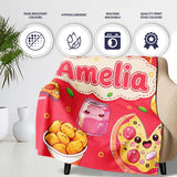Cute Kawaii Fast Food Pattern with Pizza Fries Chicken Soda Red  Personalised Custom Name Super Soft Fleece Blanket Bed Sofa Throw