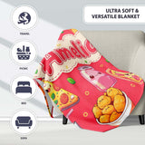 Cute Kawaii Fast Food Pattern with Pizza Fries Chicken Soda Red  Personalised Custom Name Super Soft Fleece Blanket Bed Sofa Throw