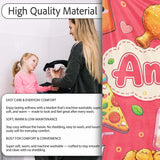 Cute Kawaii Fast Food Pattern with Pizza Fries Chicken Soda Red  Personalised Custom Name Super Soft Fleece Blanket Bed Sofa Throw