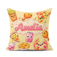 Custom Name Cute Fast Food Pattern with Pizza Fries Chicken Soda Square Filled Cushion Throw Pillow Sofa Bed Home Decor Zip Washable UK Made