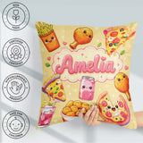Custom Name Cute Fast Food Pattern with Pizza Fries Chicken Soda Square Filled Cushion Throw Pillow Sofa Bed Home Decor Zip Washable UK Made