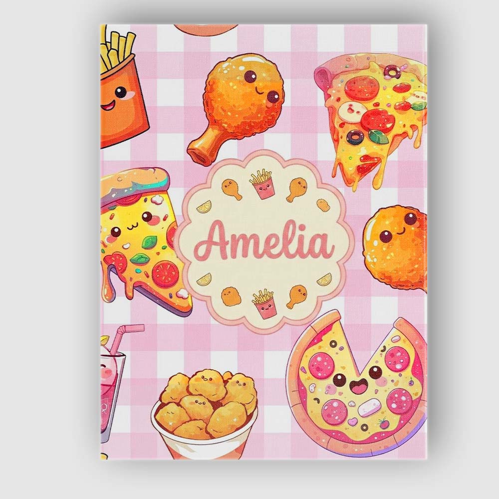Personalised Name Cute Kawaii Fast Food Custom  Modern Room Accent Elegant Feature Canvas Wall Art Print Decor Picture Ready to Hang