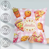 Custom Name Fast Food Pattern with Pizza Chicken Soda Pink Check Square Filled Cushion Throw Pillow Sofa Bed Home Decor Zip Washable UK Made