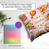 Custom Name Fast Food Pattern with Pizza Chicken Soda Pink Check Square Filled Cushion Throw Pillow Sofa Bed Home Decor Zip Washable UK Made