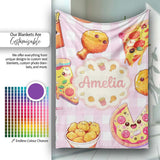 Cute Kawaii Fast Food Pattern with Pizza Chicken Soda Pink Check  Personalised Custom Name Super Soft Fleece Blanket Bed Sofa Throw