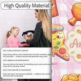 Cute Kawaii Fast Food Pattern with Pizza Chicken Soda Pink Check  Personalised Custom Name Super Soft Fleece Blanket Bed Sofa Throw