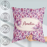 Custom Name Purple Pink Watercolor Crystal Gem Seamless Pattern Square Filled Cushion Throw Pillow Sofa Bed Home Decor Zip Washable UK Made