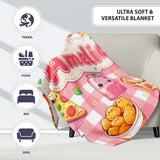 Cute Kawaii Fast Food Pattern with Pizza Chicken Soda Red Check  Personalised Custom Name Super Soft Fleece Blanket Bed Sofa Throw