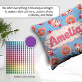 Custom Name Cute Kawaii Donut and Strawberry Drink Seamless Blue Square Filled Cushion Throw Pillow Sofa Bed Home Decor Zip Washable UK Made