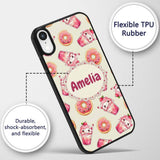 Cute Kawaii Donut and Strawberry Drink Seamless Custom Name Protective Phone Case Mobile Cover Durable Everyday Smartphone Shock Resistant