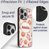 Cute Kawaii Donut and Strawberry Drink Seamless Custom Name Protective Phone Case Mobile Cover Durable Everyday Smartphone Shock Resistant