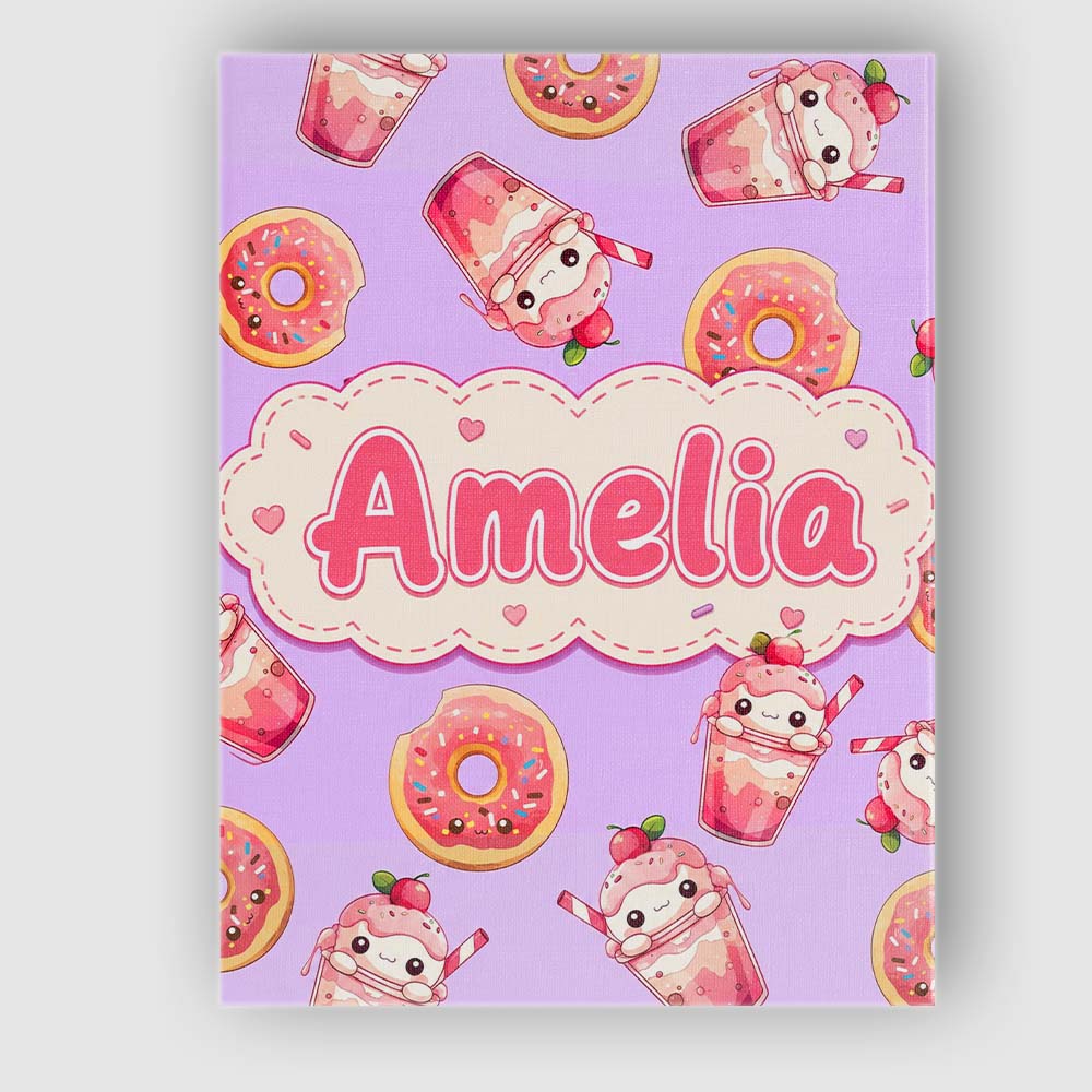 Personalised Name Cute Kawaii Donut and Custom  Modern Room Accent Elegant Feature Canvas Wall Art Print Decor Picture Ready to Hang