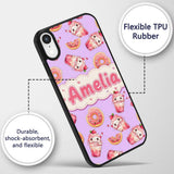 Cute Kawaii Donut and Strawberry Drink Seamless Custom Name Protective Phone Case Mobile Cover Durable Everyday Smartphone Shock Resistant