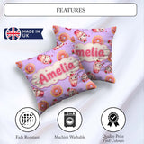 Custom Name Cute Kawaii Donut and Drink Seamless Pattern Purple Square Filled Cushion Throw Pillow Sofa Bed Home Decor Zip Washable UK Made