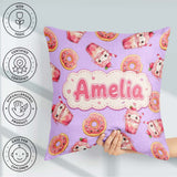 Custom Name Cute Kawaii Donut and Drink Seamless Pattern Purple Square Filled Cushion Throw Pillow Sofa Bed Home Decor Zip Washable UK Made
