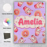 Personalised Name Cute Kawaii Donut and Custom  Modern Room Accent Elegant Feature Canvas Wall Art Print Decor Picture Ready to Hang