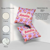 Custom Name Cute Kawaii Donut and Drink Seamless Pattern Purple Square Filled Cushion Throw Pillow Sofa Bed Home Decor Zip Washable UK Made