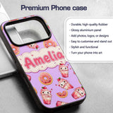 Cute Kawaii Donut and Strawberry Drink Seamless Custom Name Protective Phone Case Mobile Cover Durable Everyday Smartphone Shock Resistant