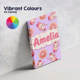 Personalised Name Cute Kawaii Donut and Custom  Modern Room Accent Elegant Feature Canvas Wall Art Print Decor Picture Ready to Hang