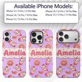 Cute Kawaii Donut and Strawberry Drink Seamless Custom Name Protective Phone Case Mobile Cover Durable Everyday Smartphone Shock Resistant