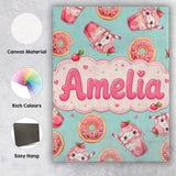 Personalised Name Cute Kawaii Donut and Custom  Modern Room Accent Elegant Feature Canvas Wall Art Print Decor Picture Ready to Hang