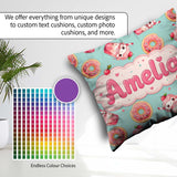 Custom Name Cute Kawaii Donut and Strawberry Drink Pattern Teal Square Filled Cushion Throw Pillow Sofa Bed Home Decor Zip Washable UK Made