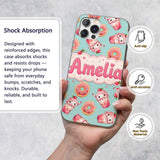 Cute Kawaii Donut and Strawberry Drink Pattern Custom Name Protective Phone Case Mobile Cover Durable Everyday Smartphone Shock Resistant