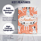 Personalised Name Dalmatian Dogs Hearts Peach Background Seamless Custom  Bespoke Canvas Wall Art Print Decor Picture Ready to Hang