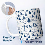 Personalized Custom Name Dark Moody Seal Portraits Dramatic Ocean Art Seamless Pattern Lovely 11oz Ceramic Coffee Tea Mug White Large Handle