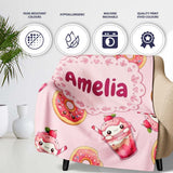 Cute Kawaii Donut and Strawberry Drink Pattern Soft Pink Background  Personalised Custom Name Super Soft Fleece Blanket Bed Sofa Throw