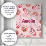 Personalised Name Cute Kawaii Donut and Custom  Modern Room Accent Elegant Feature Canvas Wall Art Print Decor Picture Ready to Hang