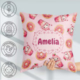 Custom Name Kawaii Donut and Strawberry Drink Pattern Soft Pink Square Filled Cushion Throw Pillow Sofa Bed Home Decor Zip Washable UK Made