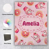 Personalised Name Cute Kawaii Donut and Custom  Modern Room Accent Elegant Feature Canvas Wall Art Print Decor Picture Ready to Hang