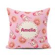 Custom Name Kawaii Donut and Strawberry Drink Pattern Blush Pink Square Filled Cushion Throw Pillow Sofa Bed Home Decor Zip Washable UK Made