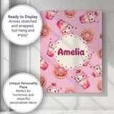 Personalised Name Cute Kawaii Donut and Custom  Modern Room Accent Elegant Feature Canvas Wall Art Print Decor Picture Ready to Hang