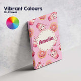 Personalised Name Cute Kawaii Donut and Custom  Modern Room Accent Elegant Feature Canvas Wall Art Print Decor Picture Ready to Hang