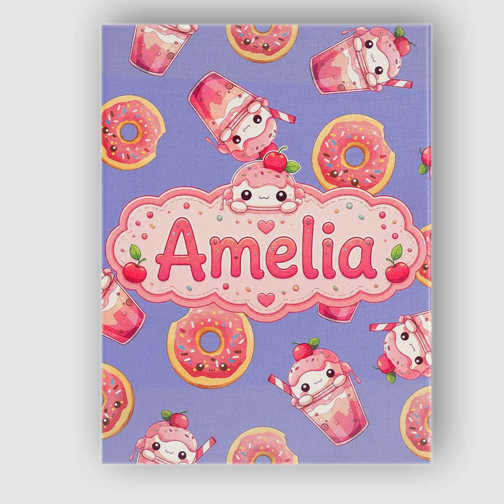 Personalised Name Cute Kawaii Donut and Custom  Modern Room Accent Elegant Feature Canvas Wall Art Print Decor Picture Ready to Hang