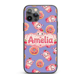 Cute Kawaii Donut and Strawberry Drink Pattern Custom Name Protective Phone Case Mobile Cover Durable Everyday Smartphone Shock Resistant