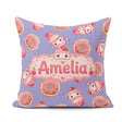 Custom Name Kawaii Donut and Strawberry Drink Pattern Background Square Filled Cushion Throw Pillow Sofa Bed Home Decor Zip Washable UK Made