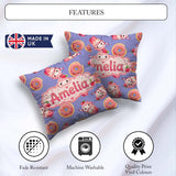 Custom Name Kawaii Donut and Strawberry Drink Pattern Background Square Filled Cushion Throw Pillow Sofa Bed Home Decor Zip Washable UK Made