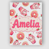 Personalised Name Cute Kawaii Donut and Custom  Modern Room Accent Elegant Feature Canvas Wall Art Print Decor Picture Ready to Hang