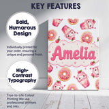 Personalised Name Cute Kawaii Donut and Custom  Modern Room Accent Elegant Feature Canvas Wall Art Print Decor Picture Ready to Hang