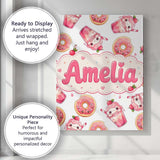 Personalised Name Cute Kawaii Donut and Custom  Modern Room Accent Elegant Feature Canvas Wall Art Print Decor Picture Ready to Hang
