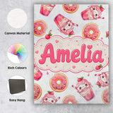 Personalised Name Cute Kawaii Donut and Custom  Modern Room Accent Elegant Feature Canvas Wall Art Print Decor Picture Ready to Hang