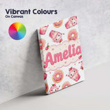 Personalised Name Cute Kawaii Donut and Custom  Modern Room Accent Elegant Feature Canvas Wall Art Print Decor Picture Ready to Hang